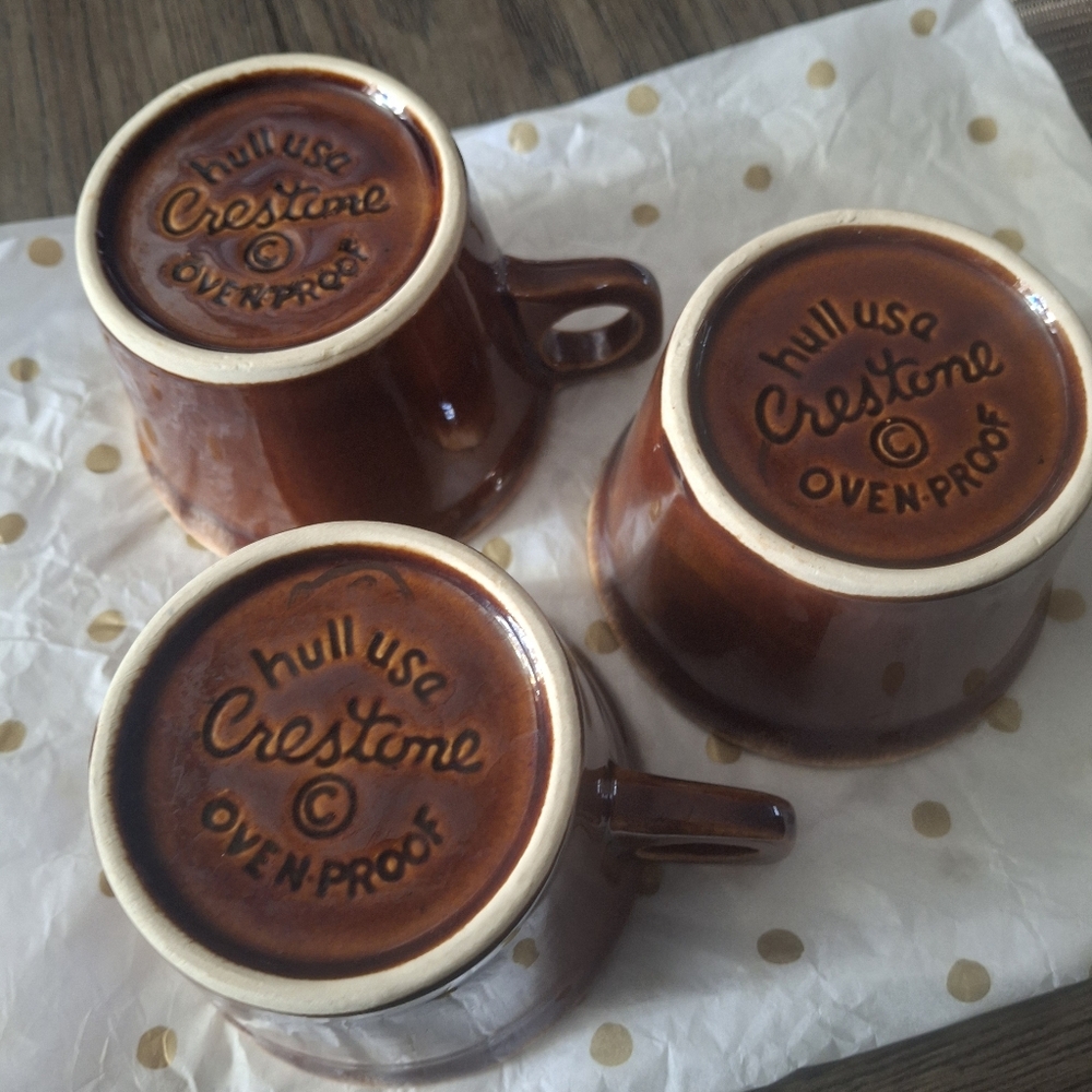 Crest Rich Brown Glazed Ceramic Mugs - Set of 4 Plus 1 Small Bowl